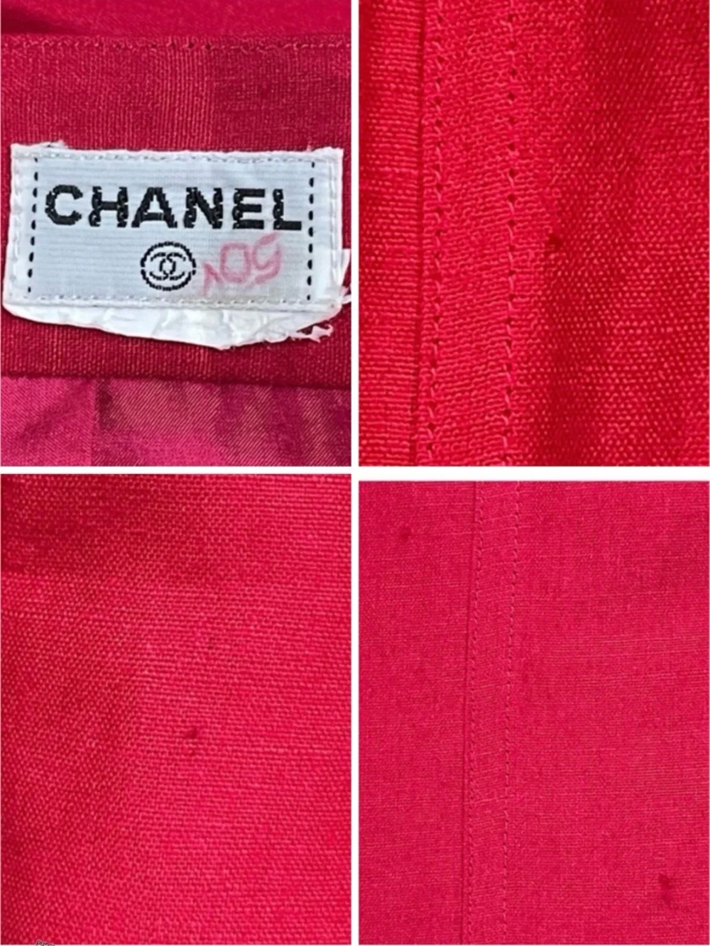 CHANEL Four Leaf Clover Red Linen High Waist Vintage Skirt US 8 FR 40